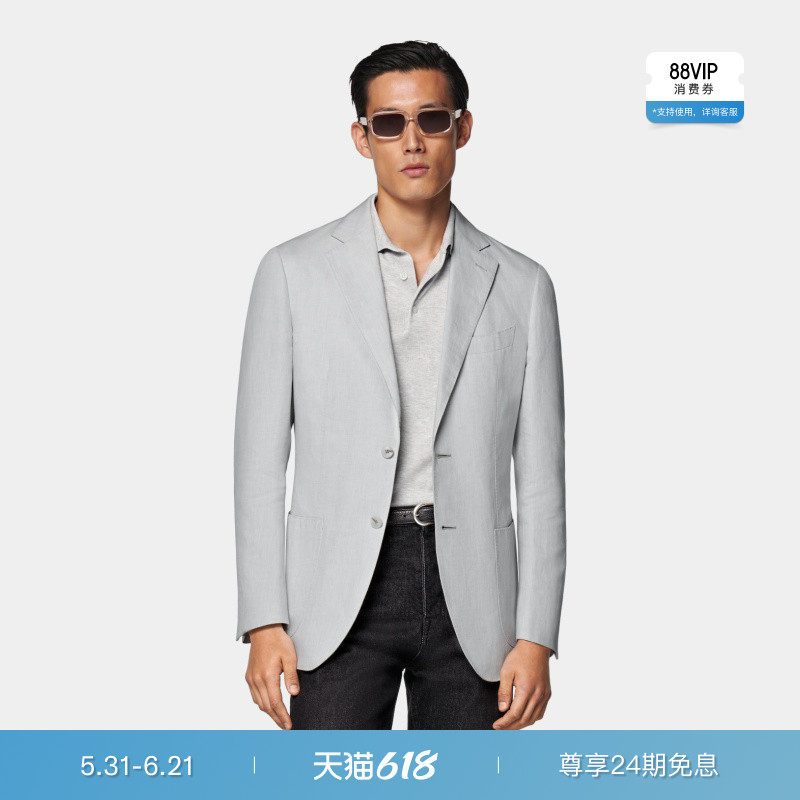 SUITSUPPLY浅灰色亚麻棉混纺西服外套男士西装上衣