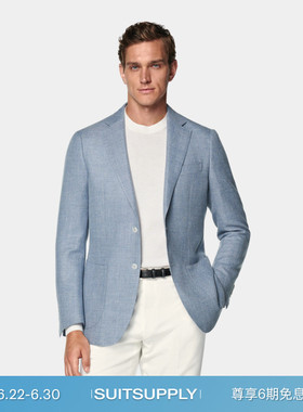 SUITSUPPLY浅蓝色羊毛混纺外套休闲男西装上衣