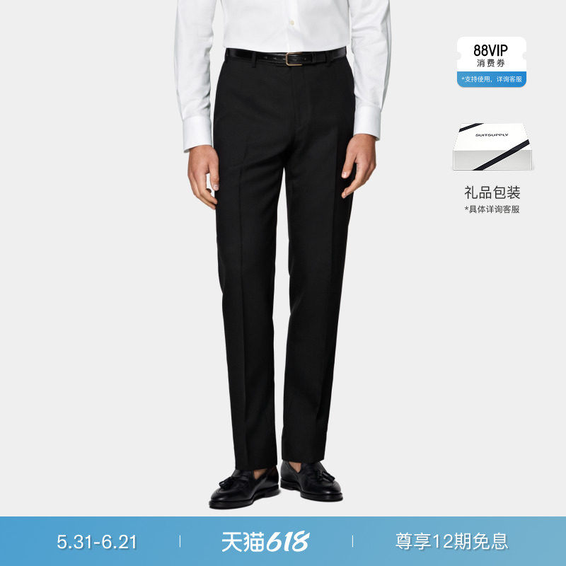 26夏季新品SUITSUPPLY黑色热带羊毛常青直筒裤腿西装长裤