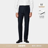 SUITSUPPLY 藏青色S130羊毛鸟眼花纹直筒裤