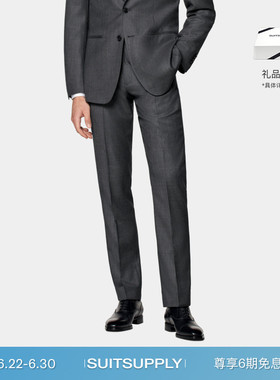 SUITSUPPLY深灰色S130支羊毛鸟眼花纹直筒男士长裤