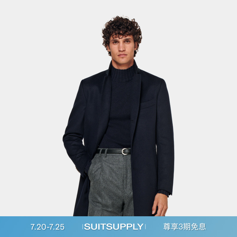 SUITSUPPLY藏青色毛呢大衣男士羊毛外套时尚户外休闲