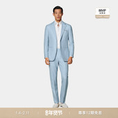 套装 SUITSUPPLY浅蓝色羊毛柞蚕丝混纺男士 西装 休闲