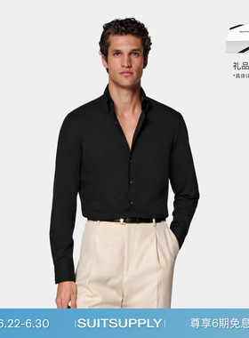 26夏季新品SUITSUPPLY黑色埃及棉经典领型休闲衬衫