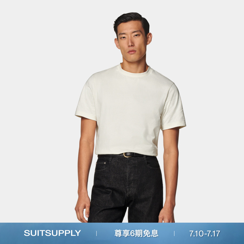 Suitsupply米白色棉圆领短袖T恤