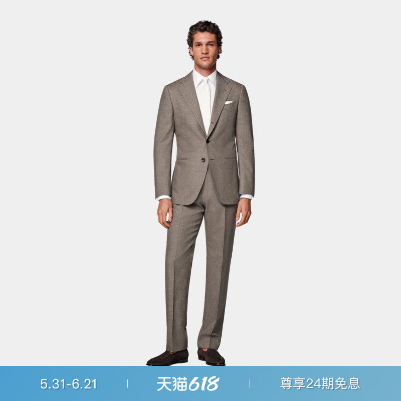 SUITSUPPLY灰褐色Traveller四股羊毛西装套装