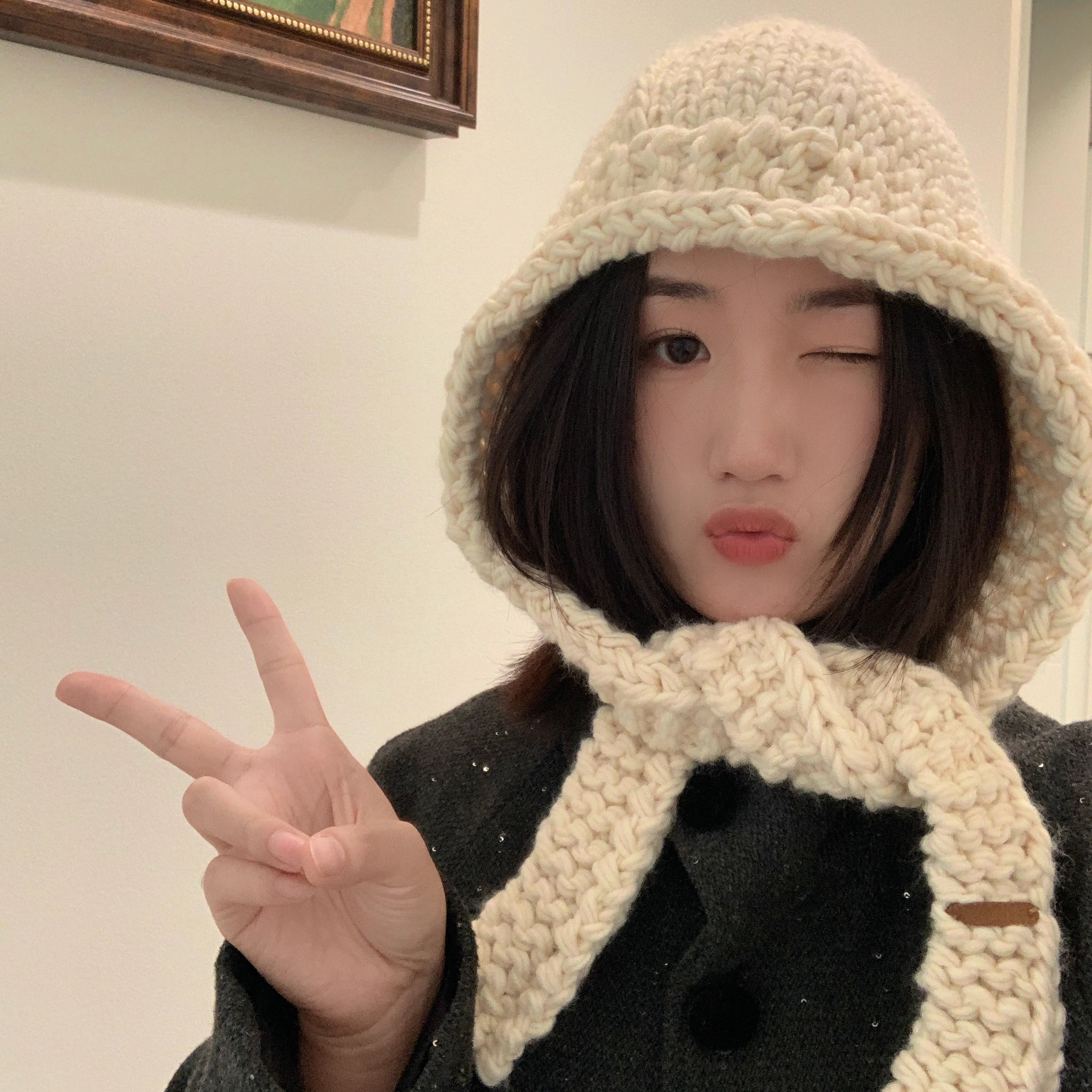 格格巫  秋冬新款韩系纯色简约巴拉克拉法帽女百搭针织保暖套头帽