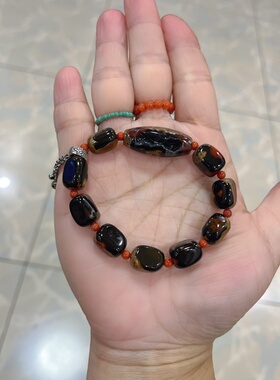 新中式国风原创设计天然南红玛瑙黑洞黑红包浆随型珠串手串手链