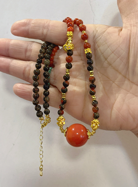 新中式国风原创设计天然南红玛瑙川料满色满肉柿子红单珠项链