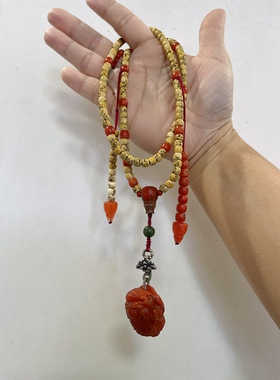 原创天然星月菩提直切108颗保山南红金蟾吊坠珠串项链多圈手串