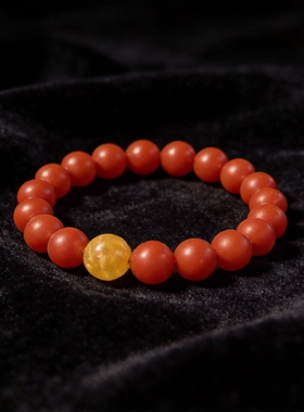 新中式国风原创天然保山南红玛瑙柿子红川料蜜蜡手串手链女单圈