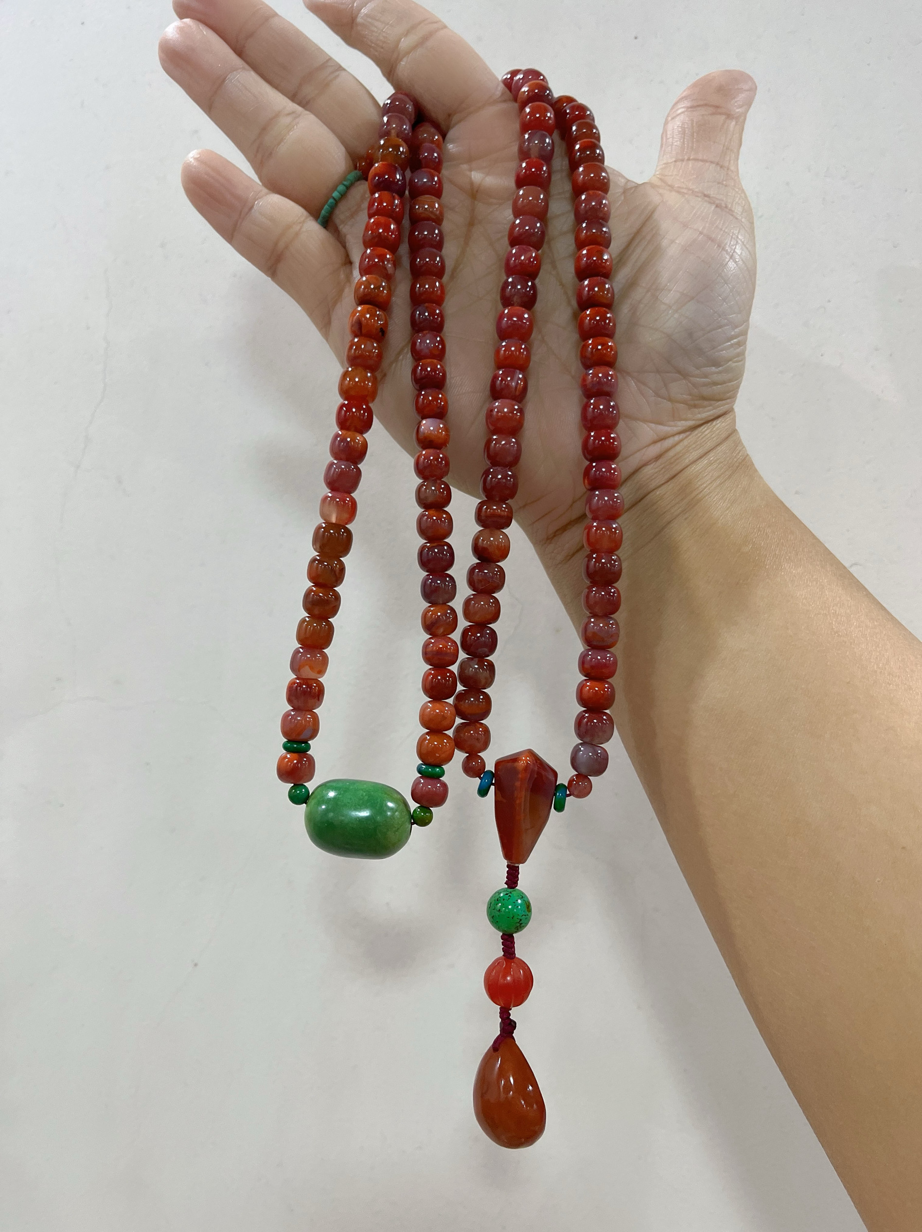 新中式国风原创天然南红玛瑙瓦西玫红老型108颗项链念珠长毛衣链