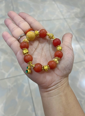 新中式国风原创设计天然红玛瑙缅黄玉本命年红色礼物小众手串手链