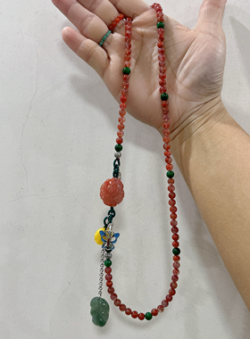 新中式国风原创设计天然南红玛瑙川料冰飘红火焰纹吊坠项链