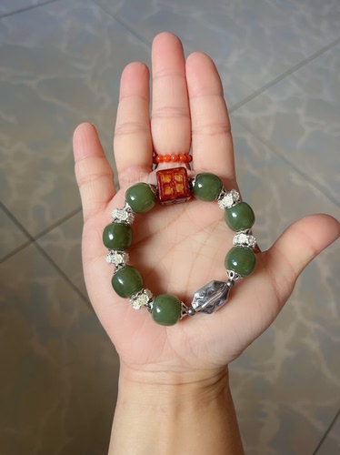 新中式国风原创设计天然黄翡翡翠方牌和田玉碧玉珠串老银手串手链