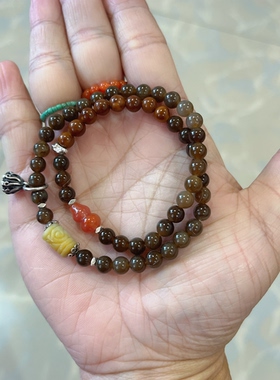 新中式国风原创设计天然和田玉新疆且末老红糖库克南红双圈手串