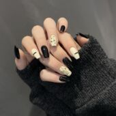 手工穿戴式 美甲中短款 黑白甜酷辣妹成品高级指甲显白学生贴片ins