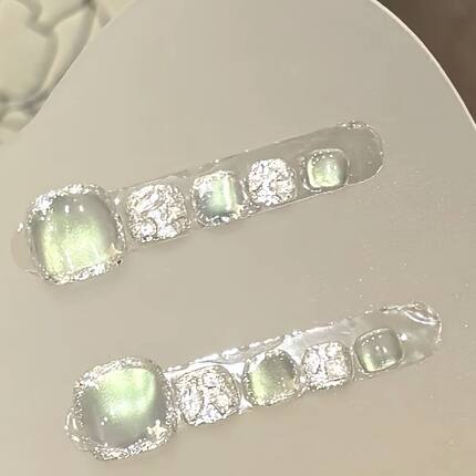 青柚冰晶(脚甲12片装)-轻奢手工穿戴甲脚趾甲脚指甲假指甲贴片