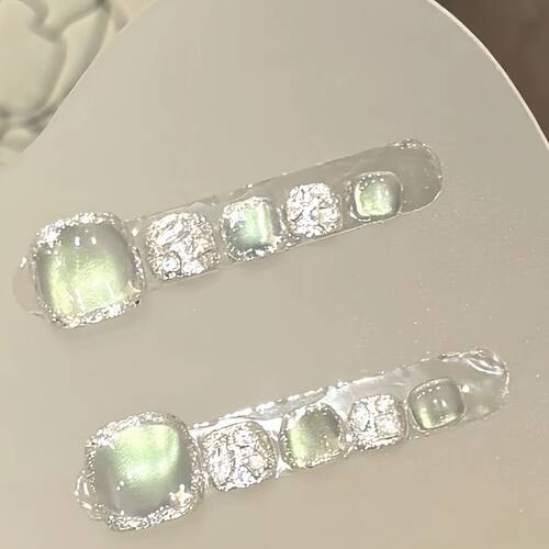 青柚冰晶(脚甲12片装)-轻奢手工穿戴甲脚趾甲脚指甲假指甲贴片