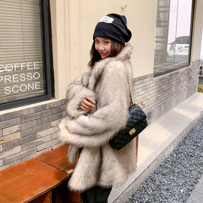 语飒韩版仿皮草中长加厚皮毛一体