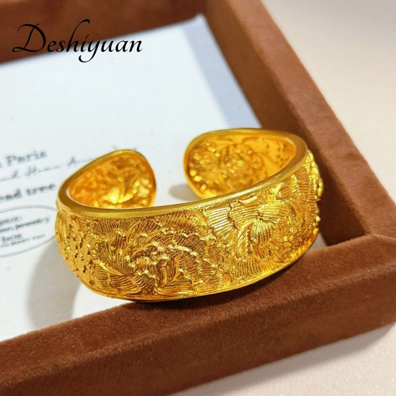 金店同款镀金重工宽面富贵牡丹花牡丹镯子开口大气手镯女友戒指礼,饰品/流行首饰/时尚饰品新,手镯,淘宝优惠券,粉丝福利购,淘宝优惠卷