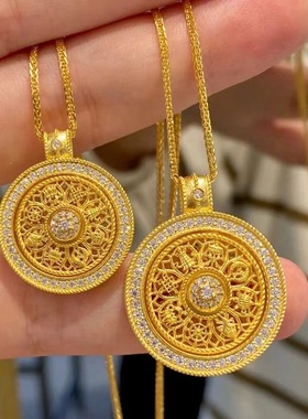 高保色罗盘吊坠项链镀金女