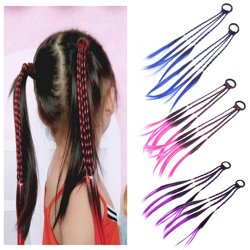 皮筋潮妞彩色麻花长辫头绳假发