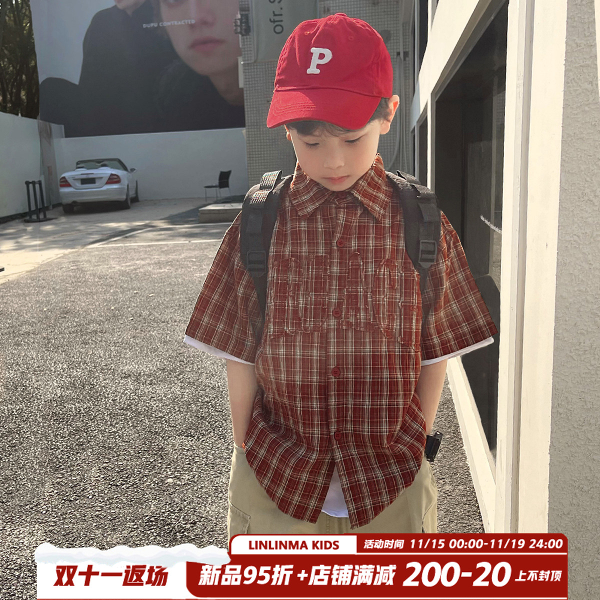 男童夏装格子衬衫中大童宝宝上衣