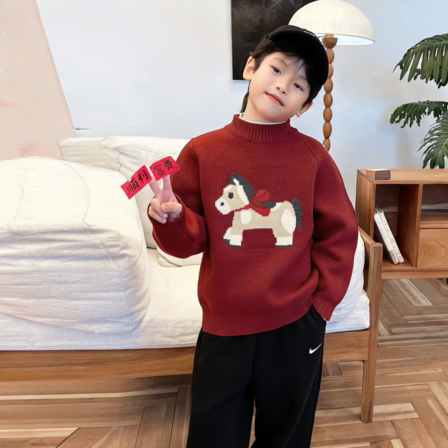 男童马年针织衫毛衣毛衣冬装