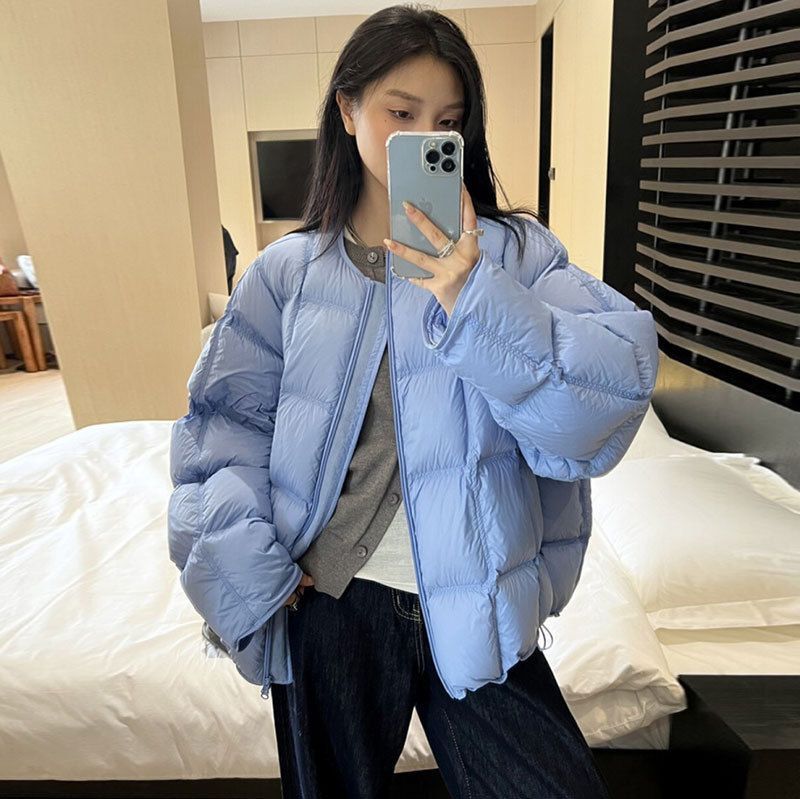 糖果色无胆泡芙感羽绒服女2025冬短款云朵超轻白鸭绒方块面包服潮