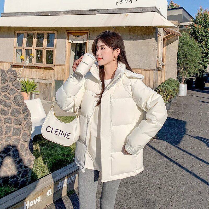 韩版宽松加厚学生2025新款冬季连帽中戏羽绒服女短款面包服男外套