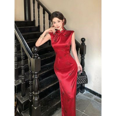 红色旗袍敬酒服2025新款高考送考连衣裙夏季无袖缎面气质高端年轻