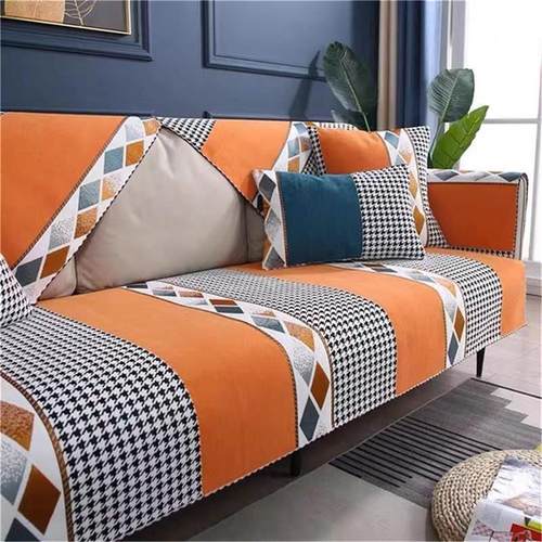 雪尼尔千鸟格子高档沙发垫北欧简约沙发套罩四季通用防滑沙发坐垫