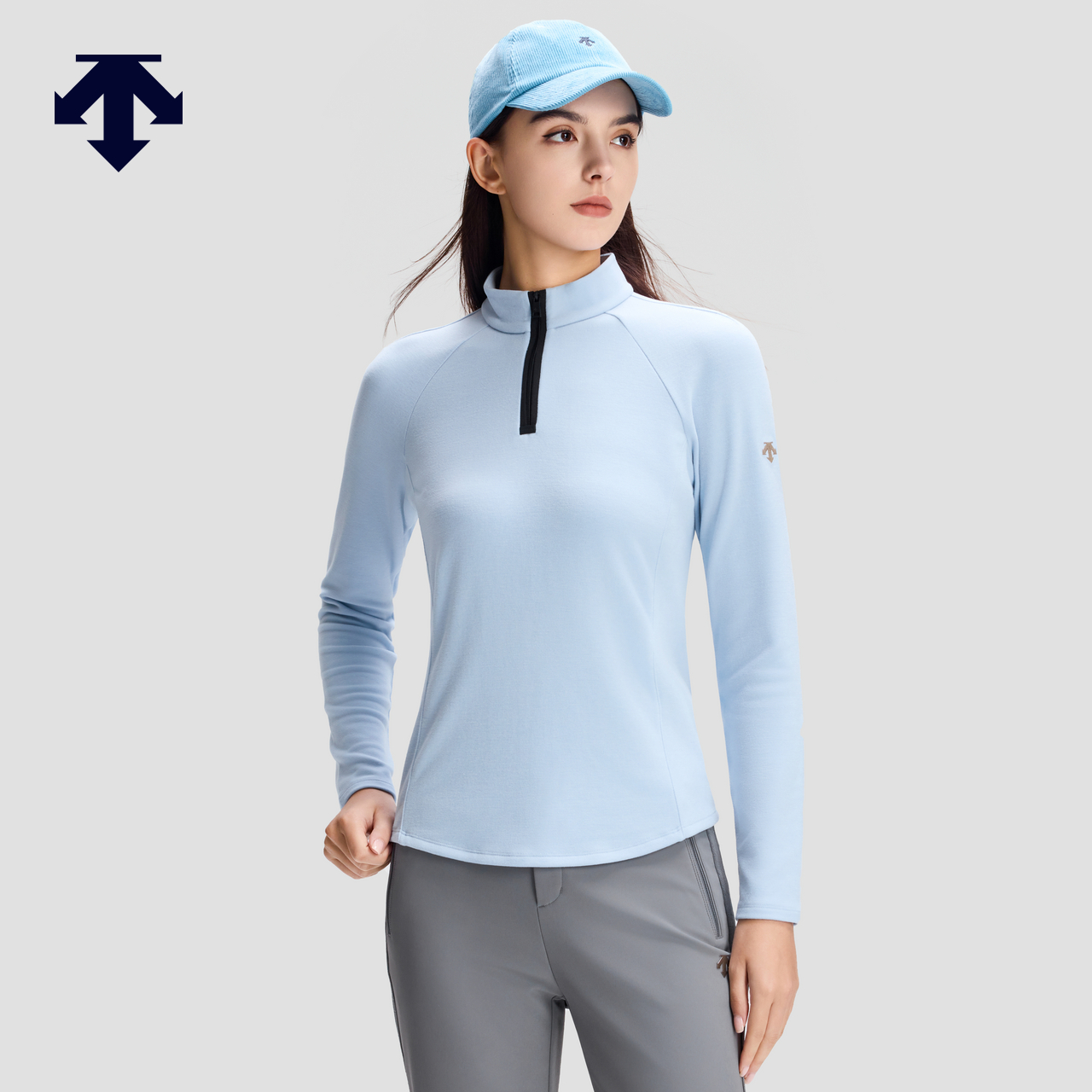 DESCENTE迪桑特WOMEN’S SKI STYLE士半拉链抓绒亲肤长袖针织衫