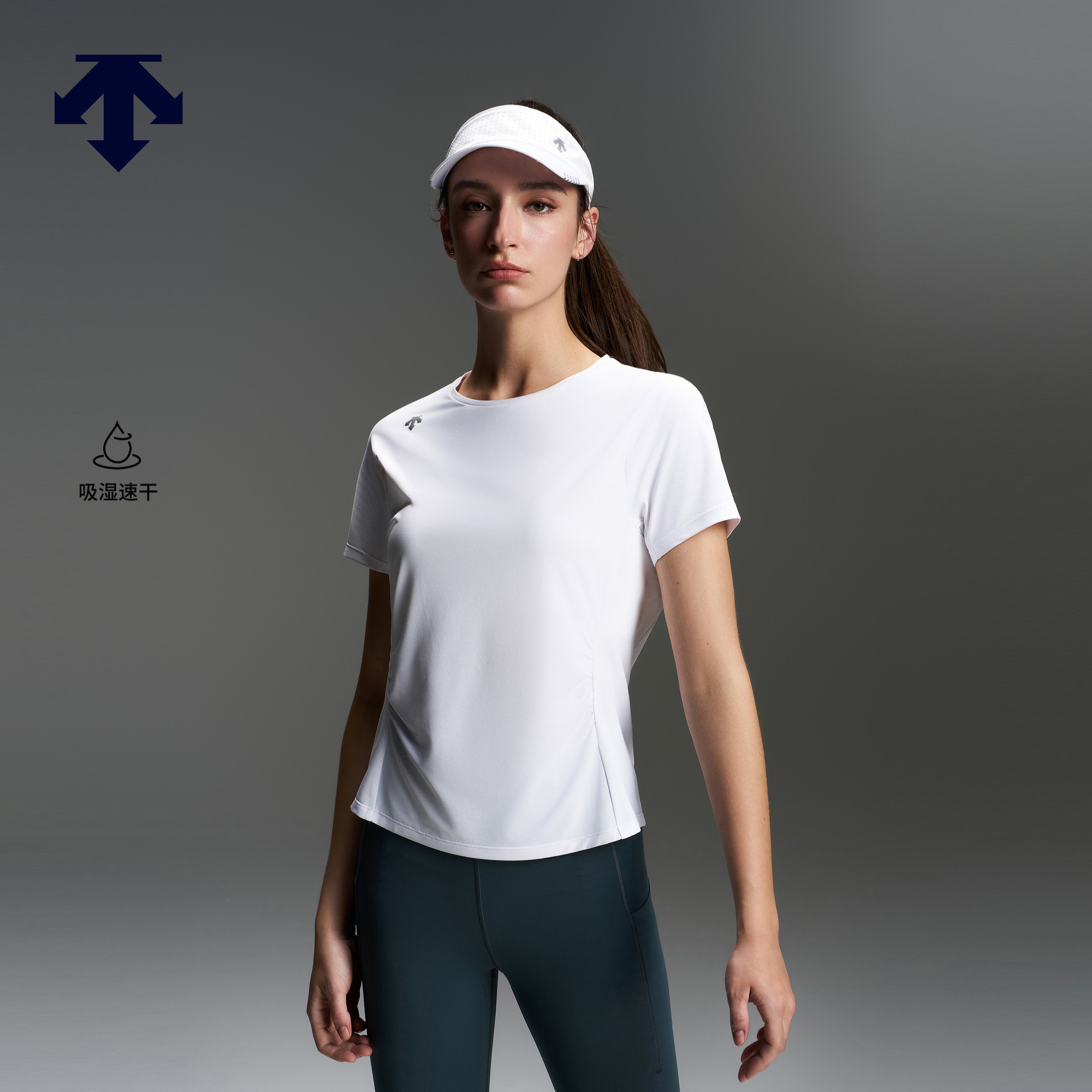 DESCENTE迪桑特WOMEN&rsquo;S RUNNING女士F360吸湿速干收腰短袖T恤