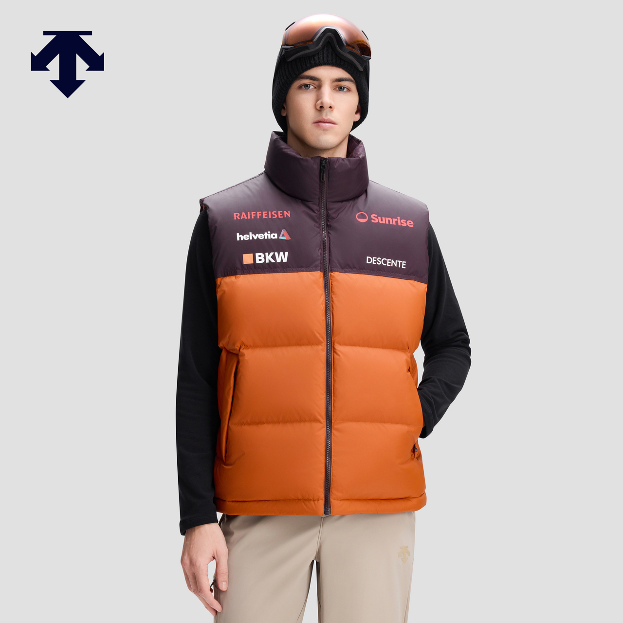 DESCENTE迪桑特SKI STYLE系列运动休闲Replica拼色男士羽绒马甲