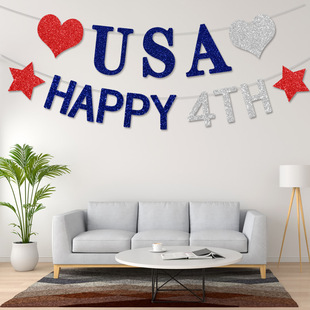 美国独立日快乐拉旗横幅 美国独立日派对装饰用品场景布置拉花