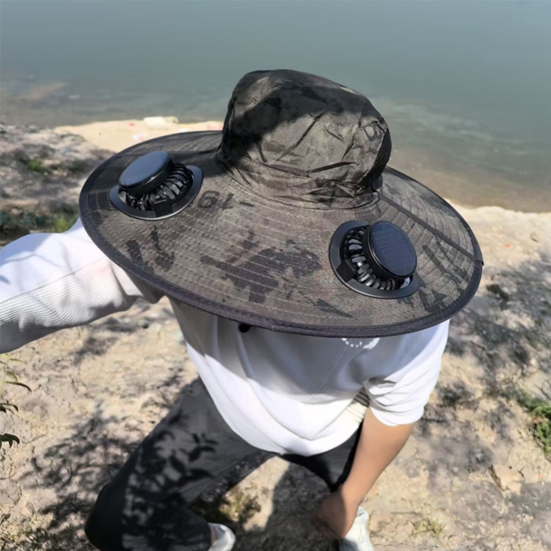 男士夏季户外登山钓鱼防晒风扇帽