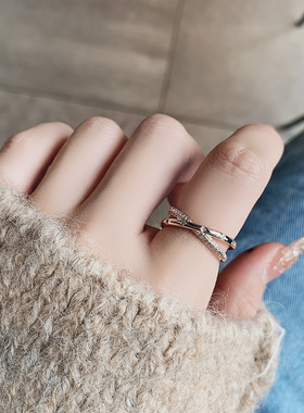 玫瑰金交叉时尚个性风戒指可调节