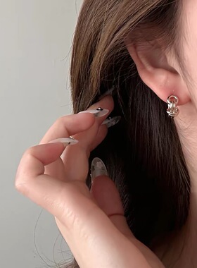 轻奢银色绳结圈圈耳环女设计感小众高级耳扣独特漂亮耳饰品2026新