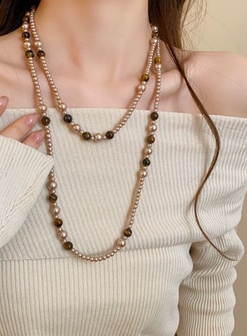 美拉德串珠珍珠项链女气质毛衣链