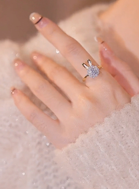 戒指女可爱灵动兔子可旋转指环