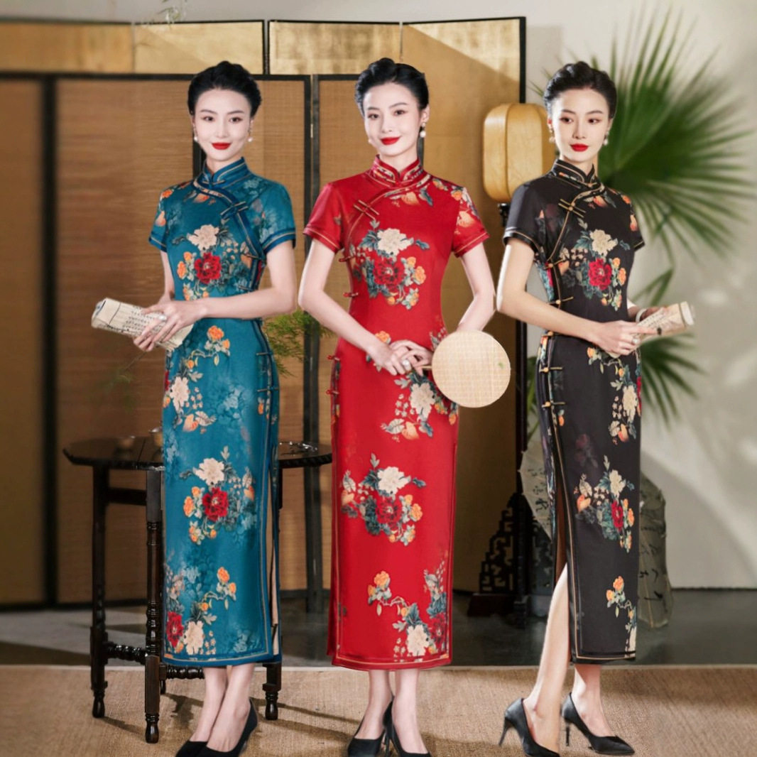 2026新款改良新中式旗袍夏女日常复古中国风妈妈装连衣裙修身长款