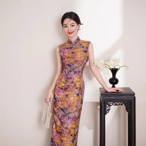 2026新款春夏旗袍女改良花色长款复古国风无袖气质厂家高