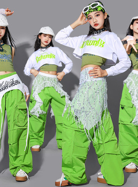 2026新款女童绿色爵士舞服装女孩jazz练功服儿童街舞演出服上