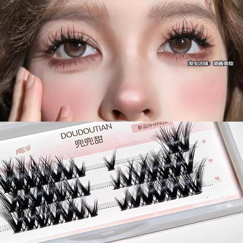 小红书推荐浓密大V型假睫毛女仙子毛狐系斜飞单簇轻欧美极细梗