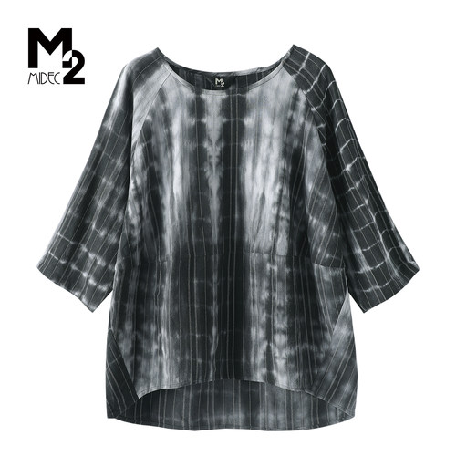 M2亚麻条纹短袖T恤女显瘦遮肚