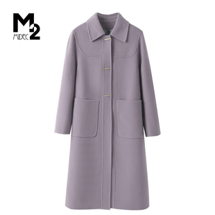 M2折扣店冬宽松大码中年妈妈气质羊毛呢外套中长款双面呢大衣