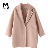 M2折扣店中年老钱风中长款 宽松茧型毛呢外套小个子百搭双面呢大衣
