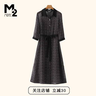 M2折扣店夏季 桑蚕丝修身 显瘦中年妈妈短袖 真丝连衣裙 新款
